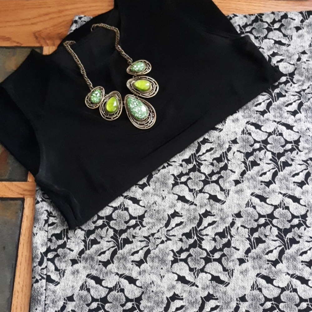 LLR Black Floral Pencil Skirt